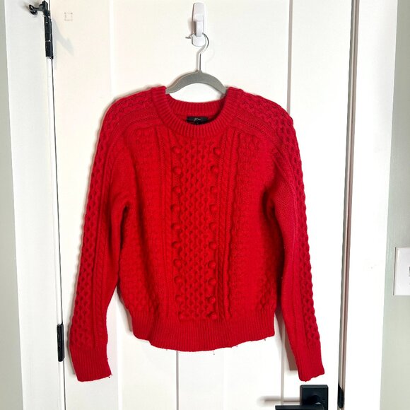 J. Crew Red Cable Knit Popcorn Crew Neck Sweater Holiday Preppy Classic Medium - Picture 3 of 7